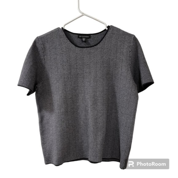 Saks Fifth Avenue Womens Gray Herringbone Viscose Blend Short Sleeve Top Sz LG - Picture 1 of 9